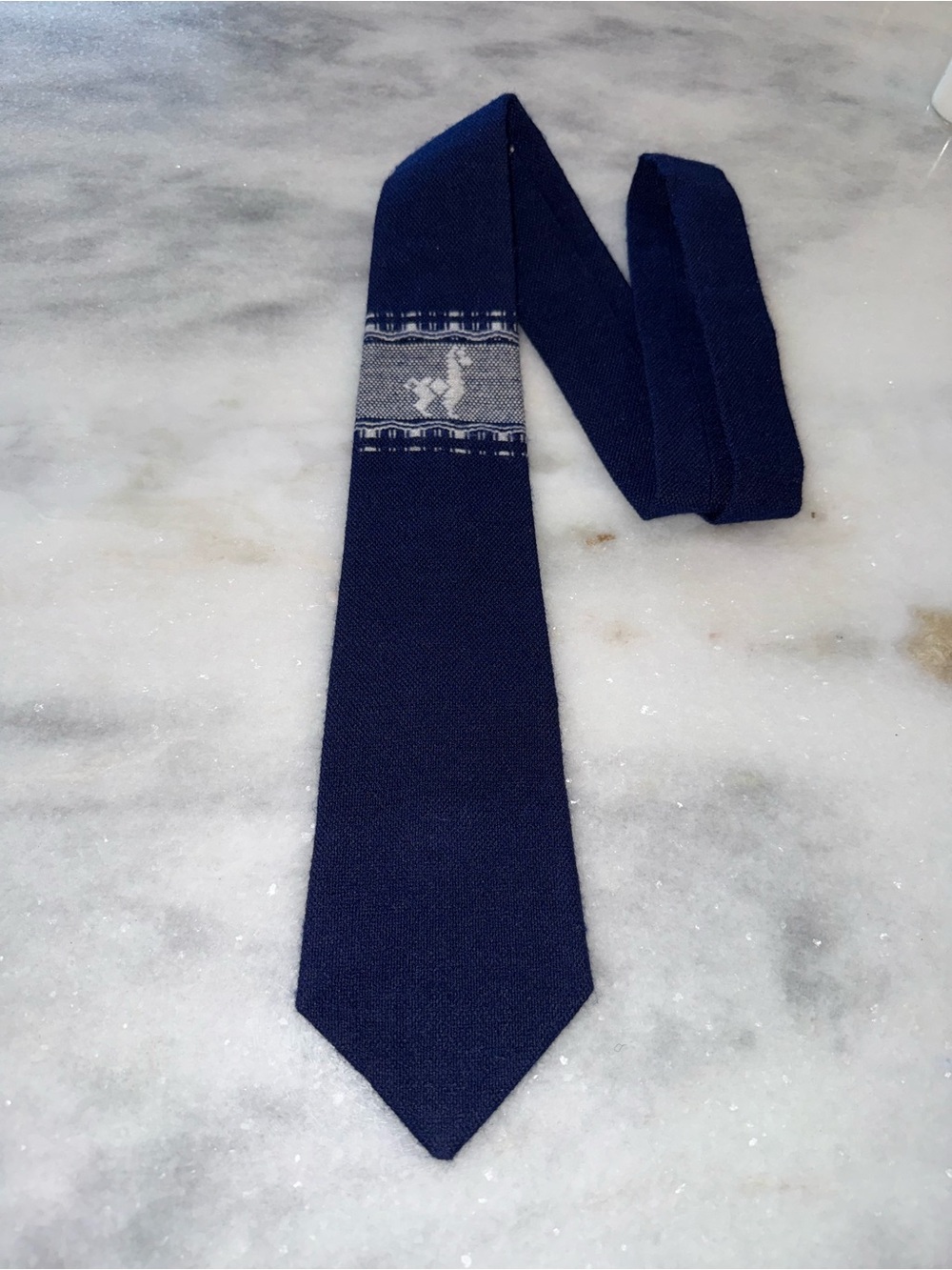 Artesania Landa Peru Men's Necktie-Handmade Woven-Blue White Alpaca
